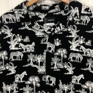 Original Use Mens XL Zebra Tropical Print Short Sleeve Button Down Rayon Shirt